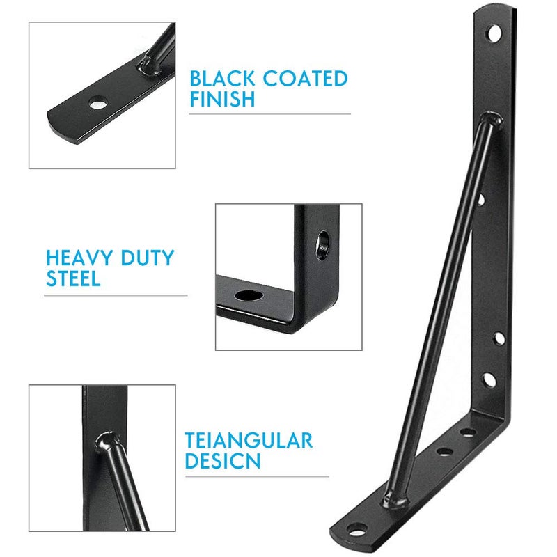 Qualward Shelf Brackets 14 Inch Heavy Duty Metal Shelf Holders, Industrial Rustic Farmhouse Iron Floating Shelf Bracket for Open Shelving, Right Angle L Brackets for Wall Mounted Shelves (6 Pack) - Image 3